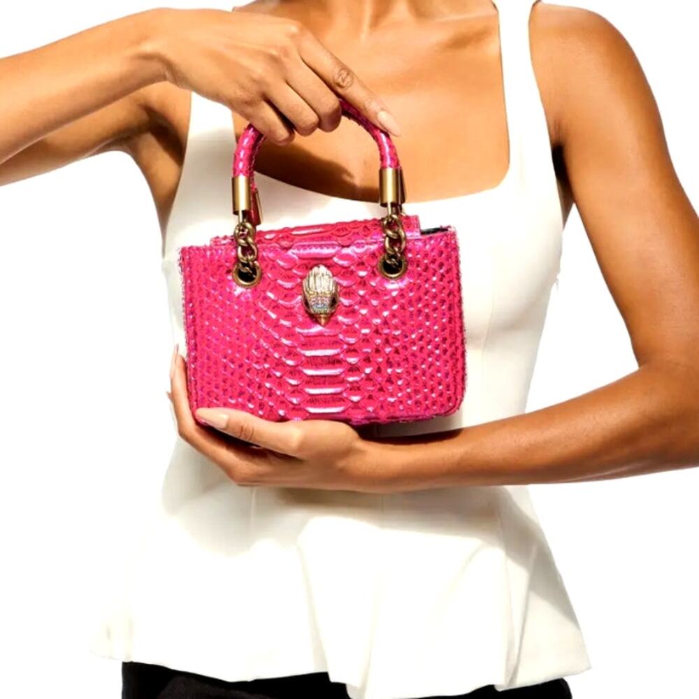 Kurt Geiger Fuchsia Snake Print SQ Mini Kensington Handbag
